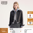 Teenie Weenie小熊女装春秋季简约气质时髦通勤短款翻领皮衣外套 黑色 S