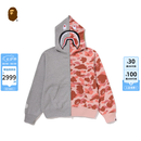 BAPE女装26年秋冬钻饰迷彩拼接鲨鱼连帽卫衣开衫外套305152R 灰色GYX M