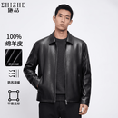 施喆（EZ SHI ZHE）海宁100%绵羊皮真皮皮衣男士秋冬款外套中青年商务机车翻领皮夹克 黑色 XL （180码） 推荐【145一165斤】