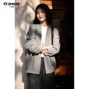 Q ZHIHE慵懒风百搭开衫卫衣女2026秋季新款纯色宽松卫衣女长袖外套上衣 花灰色 S