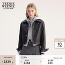 Teenie Weenie小熊女装春秋季简约气质时髦通勤短款翻领皮衣外套 黑色 S