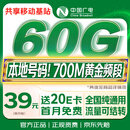 中国广电流量卡39元本地靓号全国纯通用长期5G手机卡电话卡大王月卡终身非无限量永久