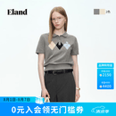 ELAND衣恋【青藤衫】100%棉毛衣女短袖菱格短款套头针织T恤26春夏新款 灰色(15)Grey M /165