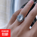 缅甸A货天然翡翠玉石冰种可调节大小白冰种蛋面女款戒指蛋面鸽子 高冰白圈口可以调节