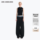 ANN ANDELMAN【王玉雯同款】官方直营 牛仔腰头拼接西裤直筒长裤 黑色 XS