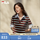 FILA 斐乐杨幂同款女子编织衫2026秋新款时尚修身条纹假两件短袖上衣 满印一-ZA M 165/84A/M