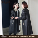 Q ZHIHE品牌真皮皮衣女2026秋季新款修身绵羊皮风衣中长款妈妈外套显瘦 黑色 L 建议110斤内
