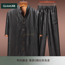 COG GLAMURB高端奢品牌香云纱中老年唐装双面穿龟纹衬衫衣男短袖桑 黑黄双面穿套装 2XL （宽版190-210斤）