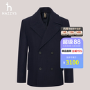 哈吉斯（HAZZYS）男装 冬款双排扣外套英伦风毛呢大衣男ABSZH0BDH24 藏青色NV M (170/92A 46)