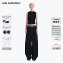 ANN ANDELMAN【王玉雯同款】官方直营 牛仔腰头拼接西裤直筒长裤 黑色 M