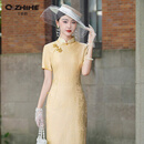 Q ZHIHE品牌真丝桑蚕丝旗袍女2026秋季新款复古风改良气质优雅连衣裙百搭 香槟色 M （100斤以下)
