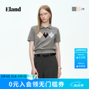 ELAND衣恋【青藤衫】100%棉毛衣女短袖菱格短款套头针织T恤26春夏新款 灰色(15)Grey M /165