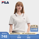 FILA 斐乐官方女子编织衫2026新款简约休闲百搭翻领短袖POLO上衣 标准白-WT XL 175/92A/XL