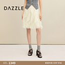 DAZZLE【新品上市】DAZZLE 地素2026年夏季A字飘逸斜浪型蕾丝木耳边半裙 米白色 XS