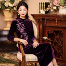 名兰世家喜婆婆婚礼服妈妈婚宴装高贵年轻七分袖丝绒结 紫色9 XL
