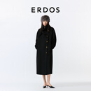 ERDOS 26秋冬拉绒羊绒大衣保暖立领复古金属扣女毛呢大衣外套 黑 M 165/84A
