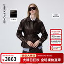 朗姿【精英衣橱】羊皮革翻领可收腰皮衣干练通勤上衣女26年春季新款 深咖色 2XL
