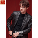 中囿专柜正品海宁100%绵羊皮真皮皮衣中年男士春秋款外套商务西服夹克 原创正品【黑色】 2XL -180 /推荐130一155斤