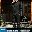 JEEP SPIRIT春秋季复古新中式国风穿搭整套蝴蝶盘扣衬衫男宽松气质款唐装外套 黑色【雅奢甄选】 M