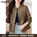Q ZHIHE品牌真皮皮衣女2026秋季新款时尚气质头层绵羊皮夹克显瘦短外套 芥末绿 M 建议80-110斤