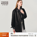 Teenie Weenie小熊女装皮衣2026秋季新款软糯复古宽松绵羊皮外套 黑色 L