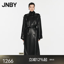 JNBY/江南布衣秋季环保仿皮衣H型风衣衬衫领高级感百搭5O9A12510 001/本黑 S