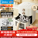 美的（Midea）空气炸锅2026新款 免翻面0涂层不锈钢空气炸锅蒸烤一体家用6L大容量多功能可视 KZE6086PRO