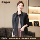 Q ZHIHE品牌真皮皮衣女2026秋季新款休闲宽松植鞣皮绵羊皮夹克外套短款 黑色 M 90-120斤