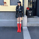 骆驼（CAMEL）彩虹雨靴女晴雨两穿新款户外休闲长靴 L25W577028 红色 37