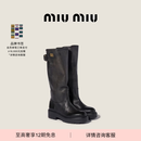 MiuMiu【礼物】缪缪女士带扣牛皮革靴子 黑色 37