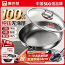康巴赫纯钛平底锅无涂层不粘煎锅家用煎牛排煎蛋饼钛锅燃气灶电磁炉专用 【100%纯钛板材】不凸底真聚油 28cm 国标1级不粘丨国标1级耐磨丨0涂层不掉渣