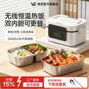 物克无线电热饭盒充电式保温加热便当盒户外露营 1.6L 冷川白-双内胆-24000mAh-多档控温
