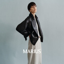 MARIUS“浴袍皮衣”无涂轻盈小绵羊皮意式格调青果领大翻领短款皮衣 黑色 S