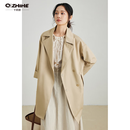 Q ZHIHE韩版宽松西装领风衣女装2026秋季外套中长款小个子休闲长款大衣 卡其色 S
