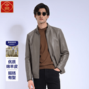 中囿海宁正品100%真皮皮衣男春秋新款中年男士商务立领绵羊皮夹克外套 咖色 XL 推荐【135一155斤】