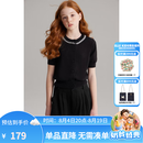 ELLE KIDS童装 手工钉钻短袖针织开衫女童夏季新款醋酸莱赛尔上衣 黑色 165 （M）
