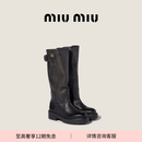 MiuMiu【礼物】缪缪女士带扣牛皮革靴子 黑色 37