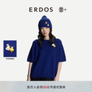 ERDOS【善+系列初绒】26早秋圆领短袖宽松女套衫羊绒衫 银河钴蓝色 L 170/88A