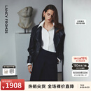 朗姿【高智衣橱】朗姿25立领双排扣廓形仿皮皮衣短外套2026年秋季新款 黑色 S