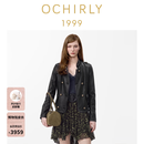 欧时力（OCHIRLY）[博物馆皮衣]金标系列奚梦瑶同款26秋油腊羊皮夹克外套 黑色 （第二批预售25-30天） L