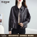 Q ZHIHE品牌真皮皮衣女2026秋季新款短款油蜡绵羊皮休闲夹克外套宽松显瘦 紫色 M 131-145 斤
