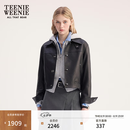 Teenie Weenie小熊女装春秋季简约气质时髦通勤短款翻领皮衣外套 黑色 S