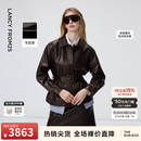 朗姿【精英衣橱】羊皮革翻领可收腰皮衣干练通勤上衣女26年春季新款 深咖色 M
