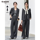 Q ZHIHE老钱风灰色西装套装女2026年秋季新款职场休闲正装西服长裤两件套 气质灰 S （建议90-100斤）