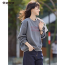 Q ZHIHE美式字母刺绣圆领卫衣女装26秋季新款灰色慵懒感宽松落肩套头上衣 灰色 S
