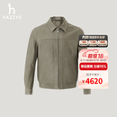 哈吉斯（HAZZYS）男装 秋季【牛皮革】外套翻领皮衣男ALVZU0CDU92 米色BI XL （180/100A 50）