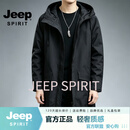 JEEP SPIRIT风衣外套男春秋季中长款男士加肥加大码胖子肥佬显瘦夹克 黑色 L