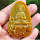 胖东来同款老种满色黄翡天然翡翠A货普贤菩萨挂件玉观音吊坠送证书
