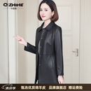 Q ZHIHE品牌真皮皮衣女2026秋季新款风衣外套中长款修身绵羊皮上衣百搭 黑色 M 建议90-100斤