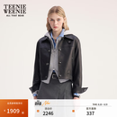 Teenie Weenie小熊女装春秋季简约气质时髦通勤短款翻领皮衣外套 黑色 S